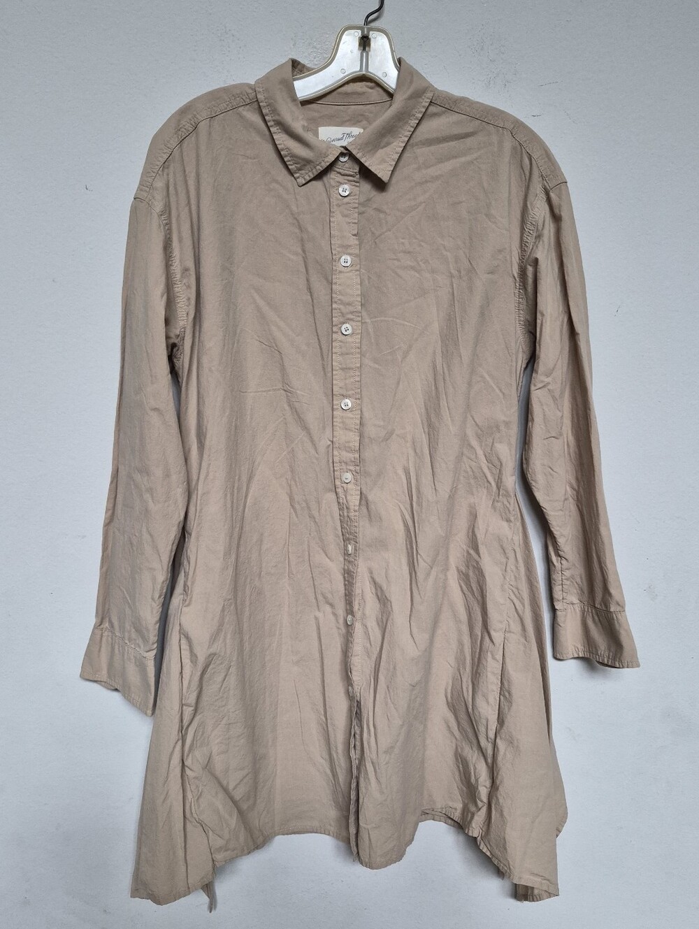 Universal Thread Asymmetrical Long Shirt Dress in Beige Size Small.